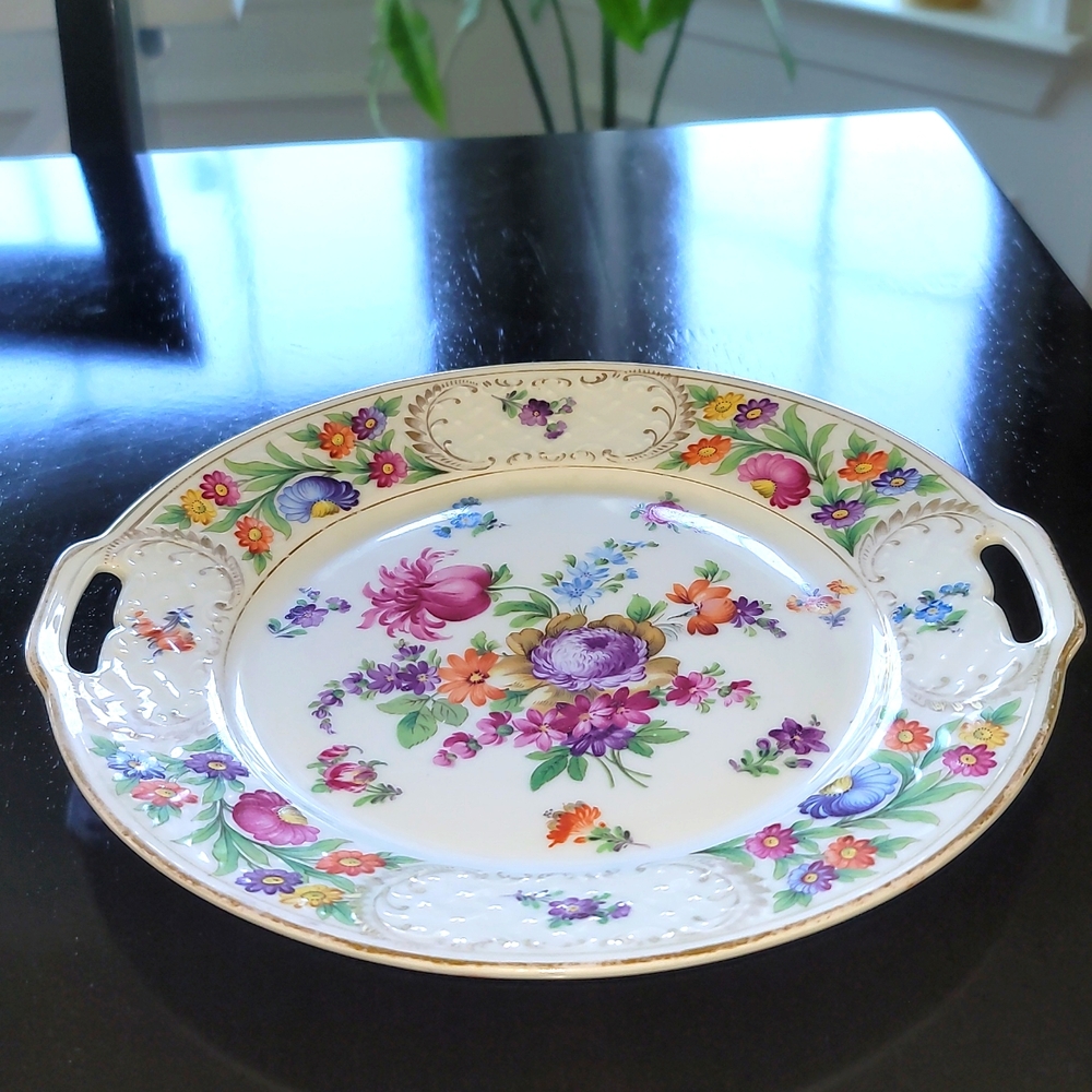 Schumann Empress Dresden Floral Cake Plate With Handles